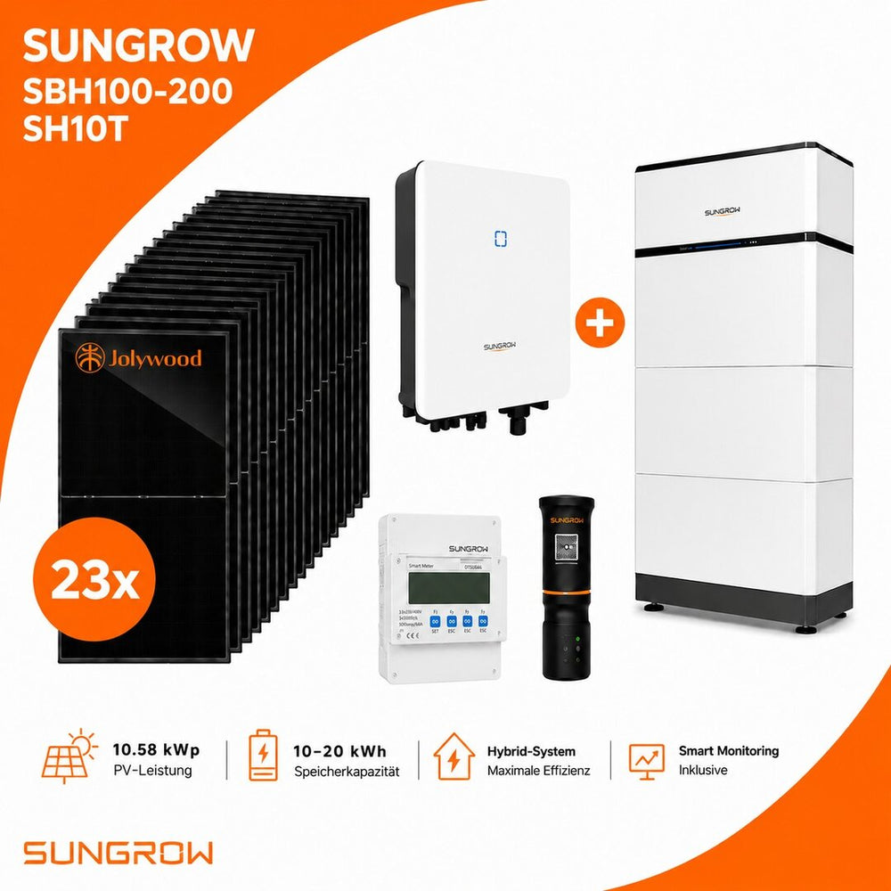 10,5 kWp PV Anlage Komplettset Sungrow SBH100 & 23x460Wp Jolywood