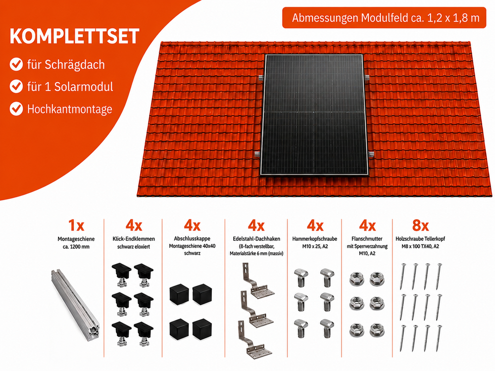Montageset Schrägdach Unterkonstruktion für 1 Solarmodul