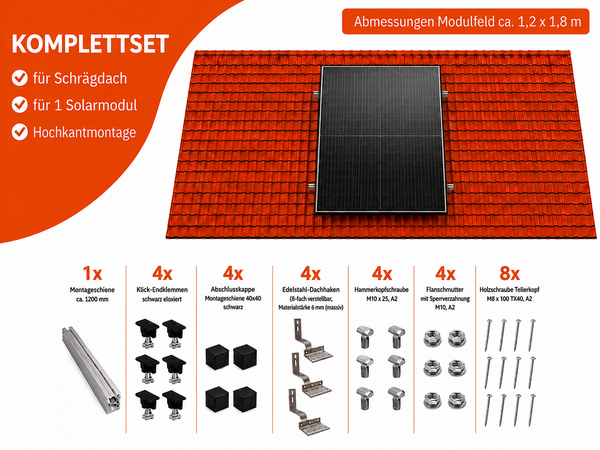 Montageset Schrägdach Unterkonstruktion für 1 Solarmodul