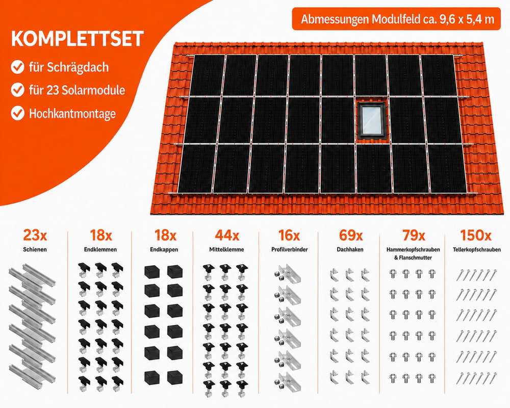 Montageset Schrägdach Unterkonstruktion für 23 Solarmodule