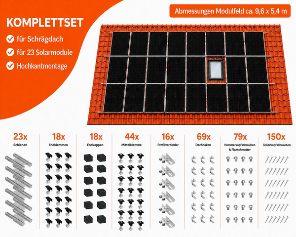 Montageset Schrägdach Unterkonstruktion für 23 Solarmodule