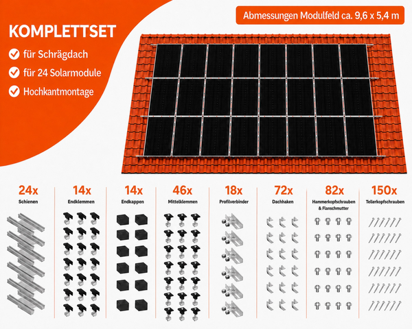 Montageset Schrägdach Unterkonstruktion für 24 Solarmodule