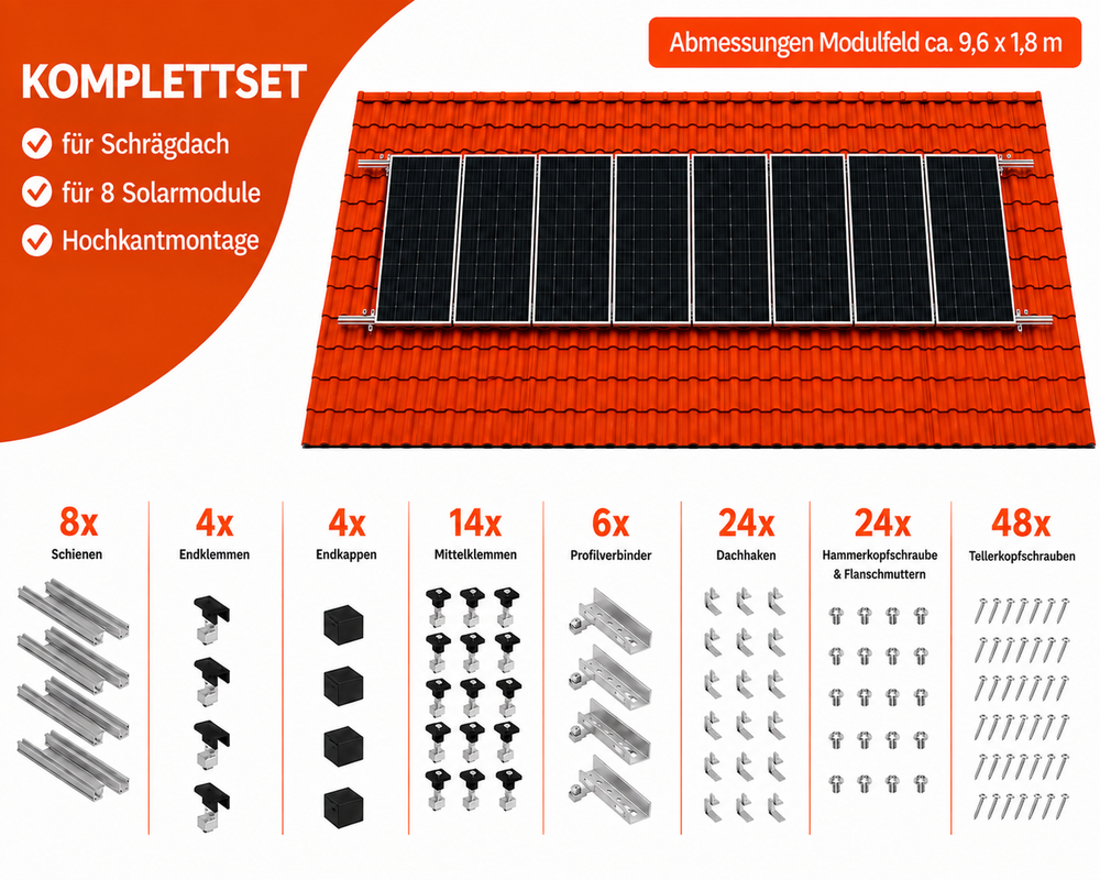 Montageset Schrägdach Unterkonstruktion für 8 Solarmodule