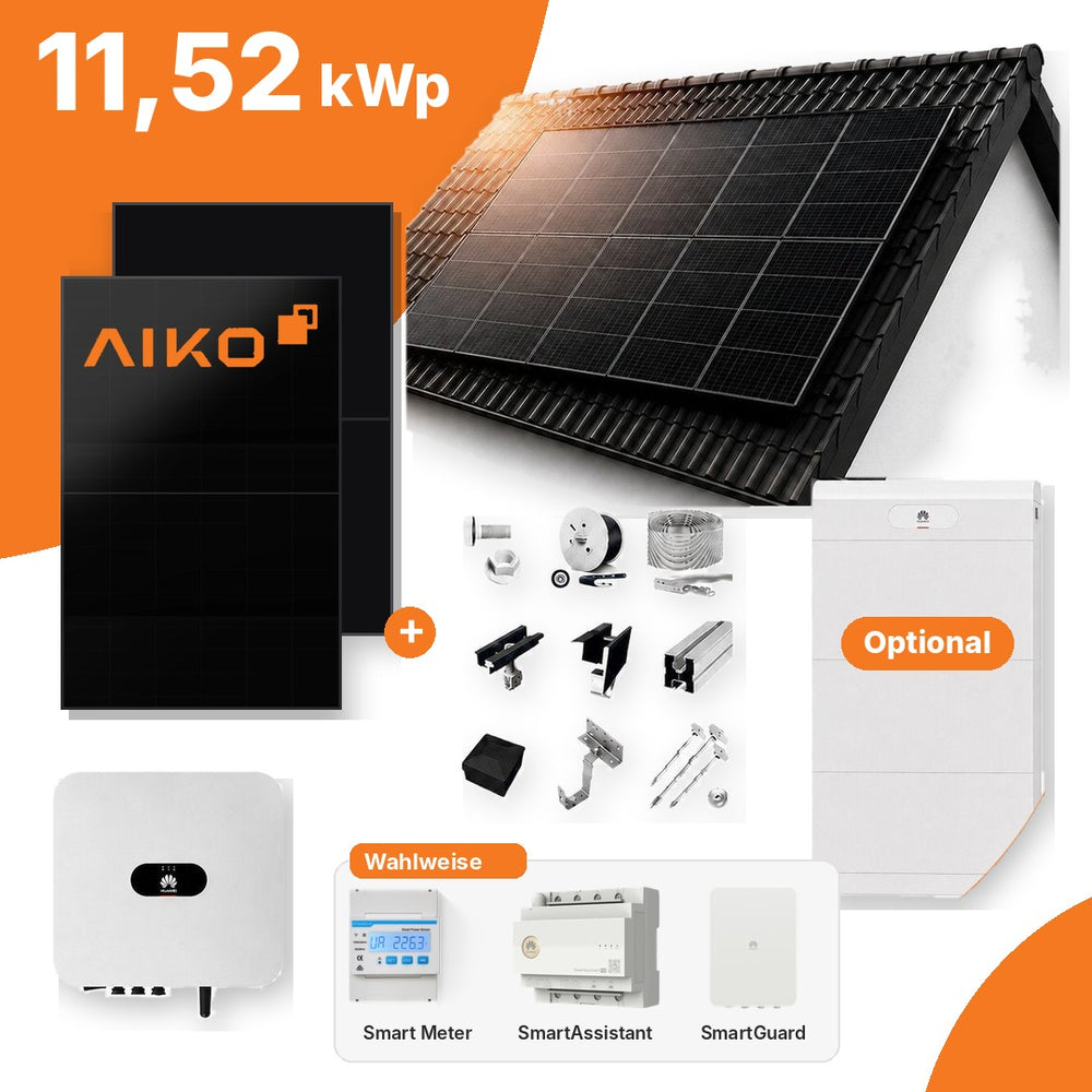 11,52 kWp PV-Anlage Schrägdach mit 24x AIKO 480 Wp und Huawei SUN2000-10K-MAP0