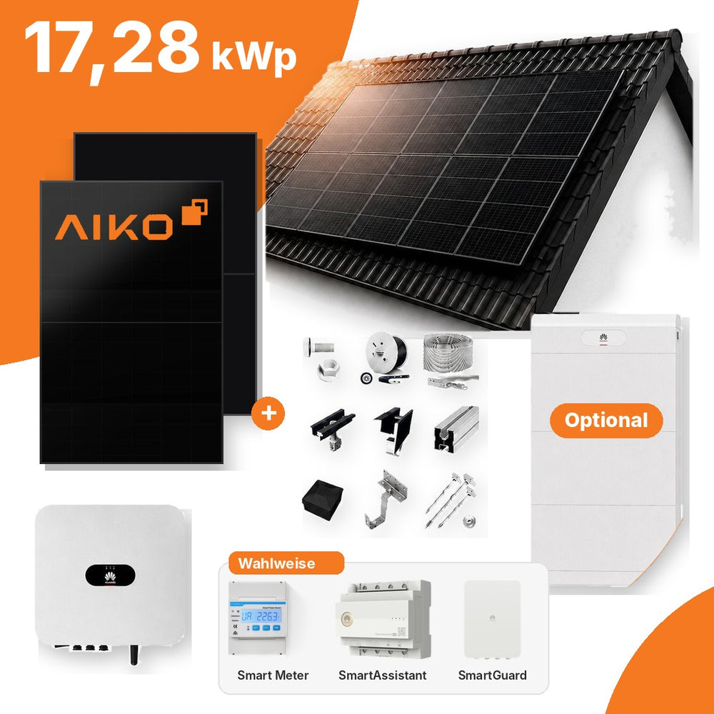 17,28 kWp PV-Anlage Schrägdach mit 36x AIKO 480 Wp und Huawei SUN2000-10K-MAP0