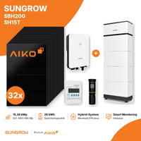 15,36 kWp PV-Komplettset mit 32x AIKO 480 Wp, Sungrow SH15T und Speicher SBH200
