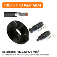 Solarkabel-Rolle 100 m, 6 mm², mit 10 Paar MC4-Stecker und Buchse