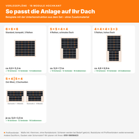 Verlegepläne für 18 Solarmodule hochkant auf dem Schrägdach